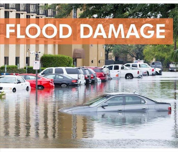 Flooded building and cars